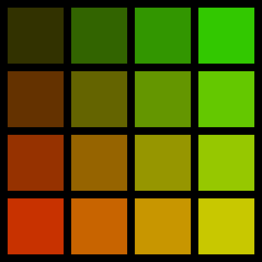 4x4 grid of colored tiles with gradient from dark to bright