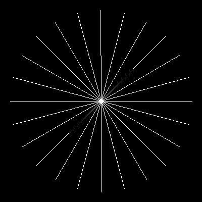 A symmetrical sunburst pattern with 24 evenly-spaced rays radiating from the centre of a 400 by 400 canvas