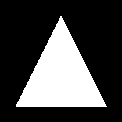 A white filled triangle pointing upward on a black 400 by 400 canvas