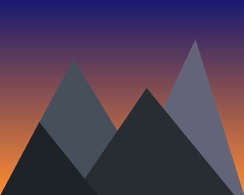 A mountain silhouette with four overlapping triangular mountains in front of a vertical blue-to-orange sky gradient