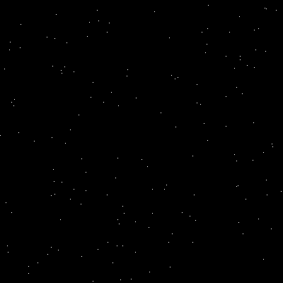 150 white dots scattered evenly across a black 400 by 400 canvas, like a flat star field