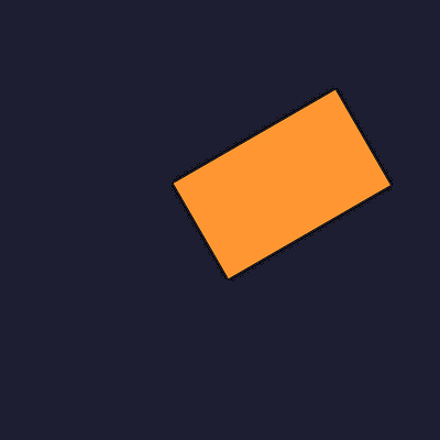 A single orange rectangle, tilted 30 degrees, resting on a dark blue background