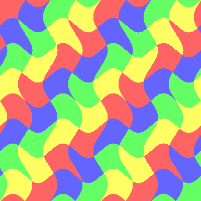 The same checkerboard with both horizontal and vertical sine waves applied; the grid pattern ripples in both directions simultaneously and forms a quilted wobble