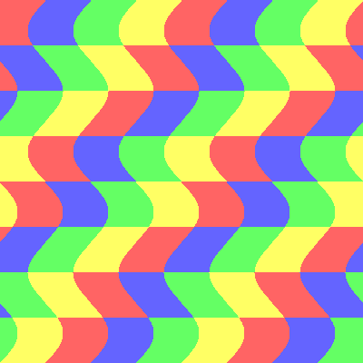 A colorful checkerboard with vertical edges turned into sine waves; horizontal edges remain perfectly straight