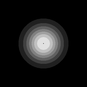 A grayscale image of concentric rings centred on the middle of the canvas. The centre is bright; the rings step down to dark at the edges, with sharp boundaries between each level.