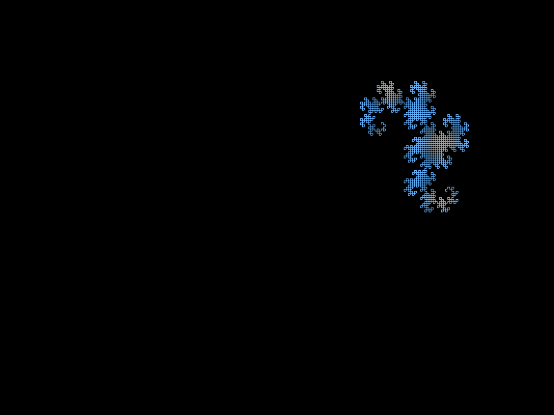 The Heighway dragon curve rendered at depth 10 — a light-blue, intricate, self-similar shape that resembles a curled dragon