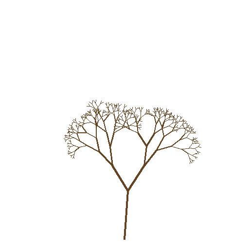 A fractal tree with irregular, organic branches — small asymmetries and gaps make it look like a real tree rather than a symmetric mathematical drawing