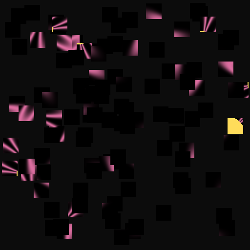 An animation of small coloured tiles flying inward from off-screen and gradually assembling into a six-petalled pink rose curve flower with a yellow centre — by the end of the loop the full flower image is reconstructed