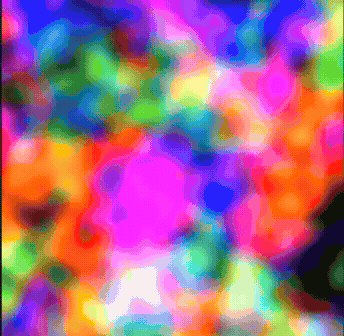 Animated colorful noise pattern with hue smoothly cycling through the spectrum