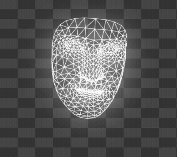 An animated demonstration showing the low-poly face pipeline: starts with a photograph of a face, overlays the 478 detected landmarks as dots, draws the Delaunay triangulation edges in light grey, then fills each triangle with sampled colours from the source image to produce the final low-poly portrait