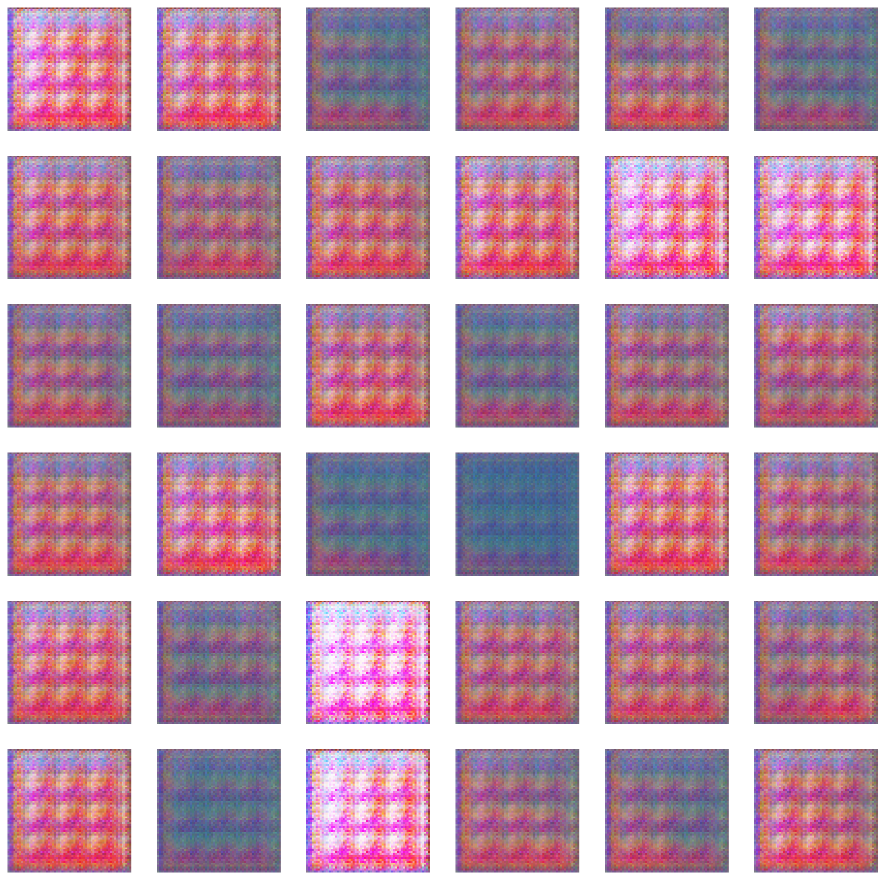 6x6 grid of generated abstract art patterns