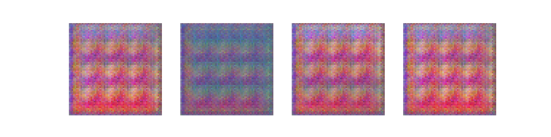 Four DCGAN-generated abstract art patterns
