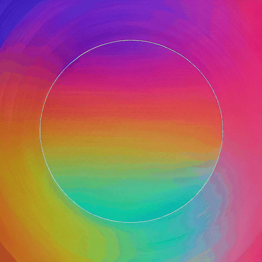Animated GIF showing the same circle shape filled with continuously changing colours over many frames, demonstrating that ControlNet keeps the spatial structure fixed while varying everything else